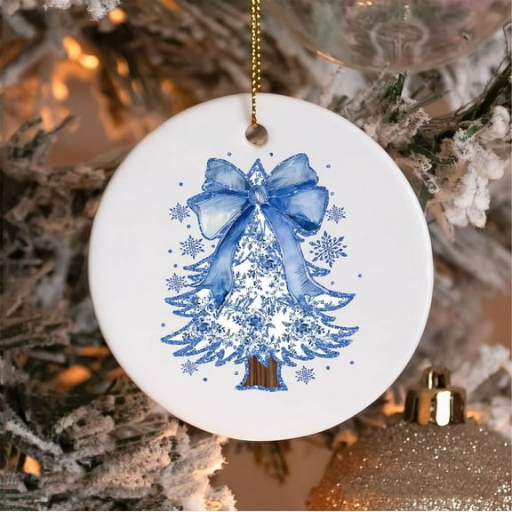 Elegant Blue Bow Christmas Tree Ornament - Winter Wonderland Holiday Decor