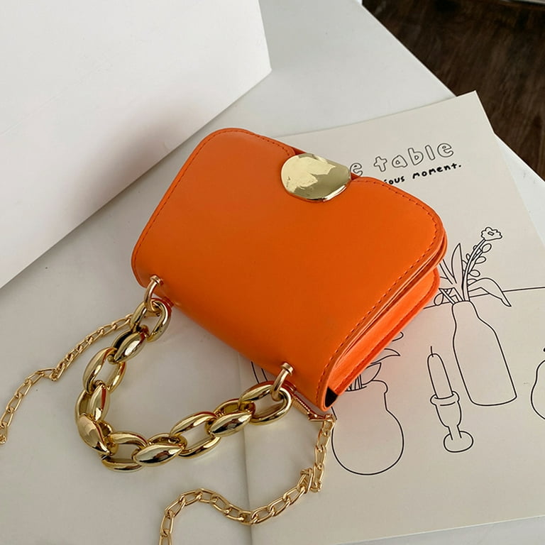 Mini Neon Orange Chain Flap Square Bag