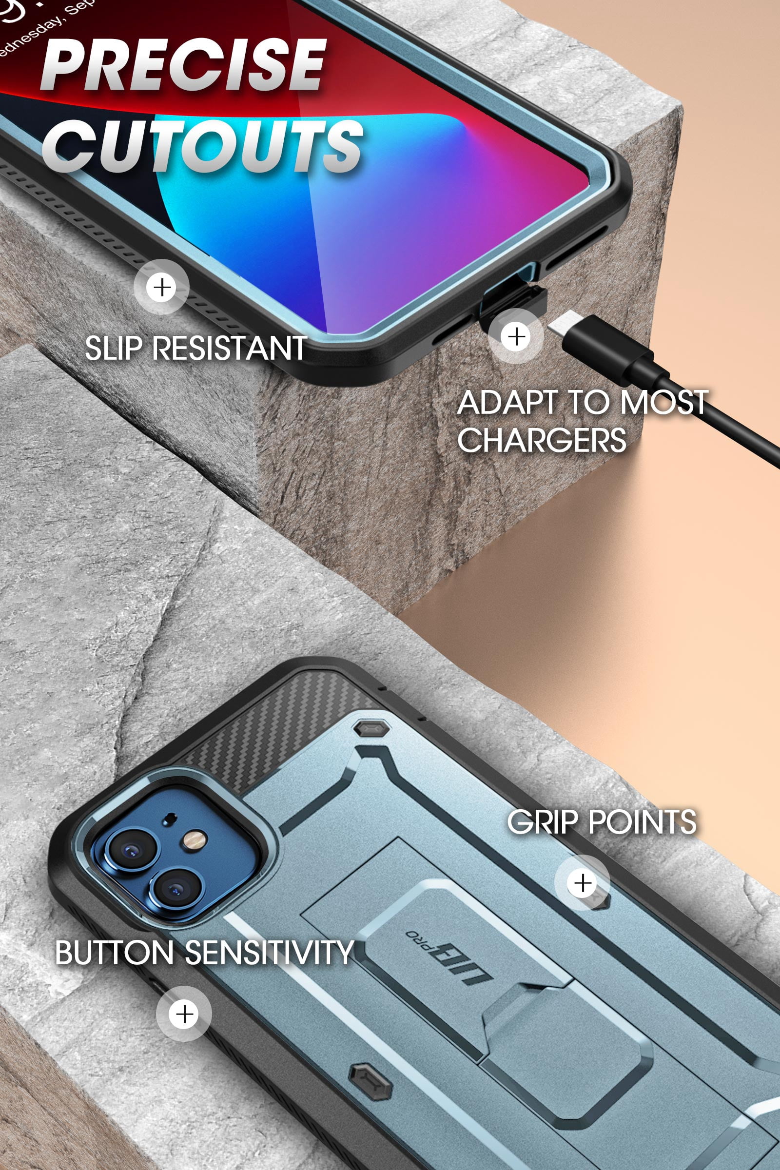 SUPCASE Unicorn Beetle Pro Series Case for iPhone 12 / iPhone 12 Pro (2020 Release) 6.1 Inch, Built-in Screen Protector Full-Body Rugged Holster Case (Cerulean)
