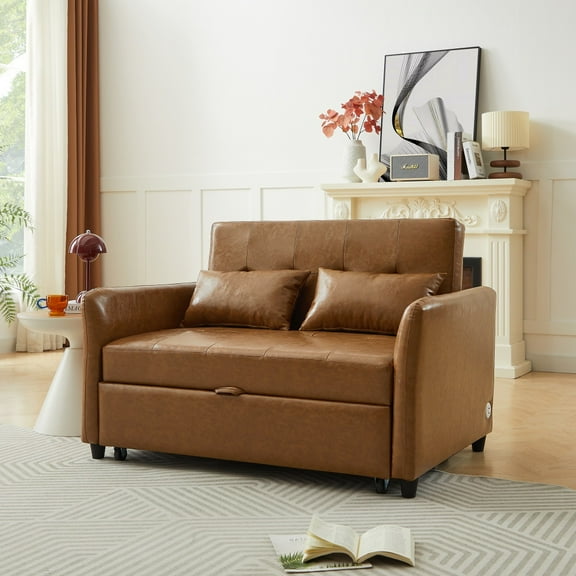 YINGYING 51.57" Convertible Sofa Beds, Adjustable Loveseat Sleeper Sofa Couch Bed with 3 USB Ports Pull Out Couch for Living Room, Bedroom