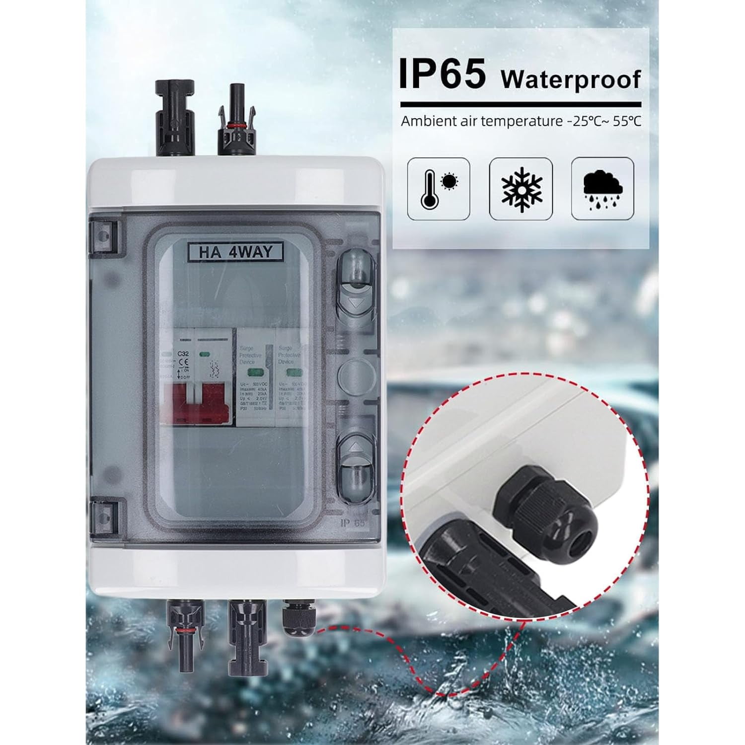 PV Combiner Box, Solar Photovoltaic Combiner Box, Outdoor Breaker Box with DC500V 32A Circuit Breaker for Solar Panels System