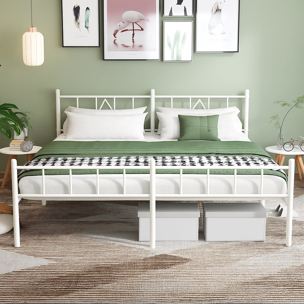 Eavesince 14in King Size Bed Frame with Headboard and Footboard,No Box Spring Needed,White