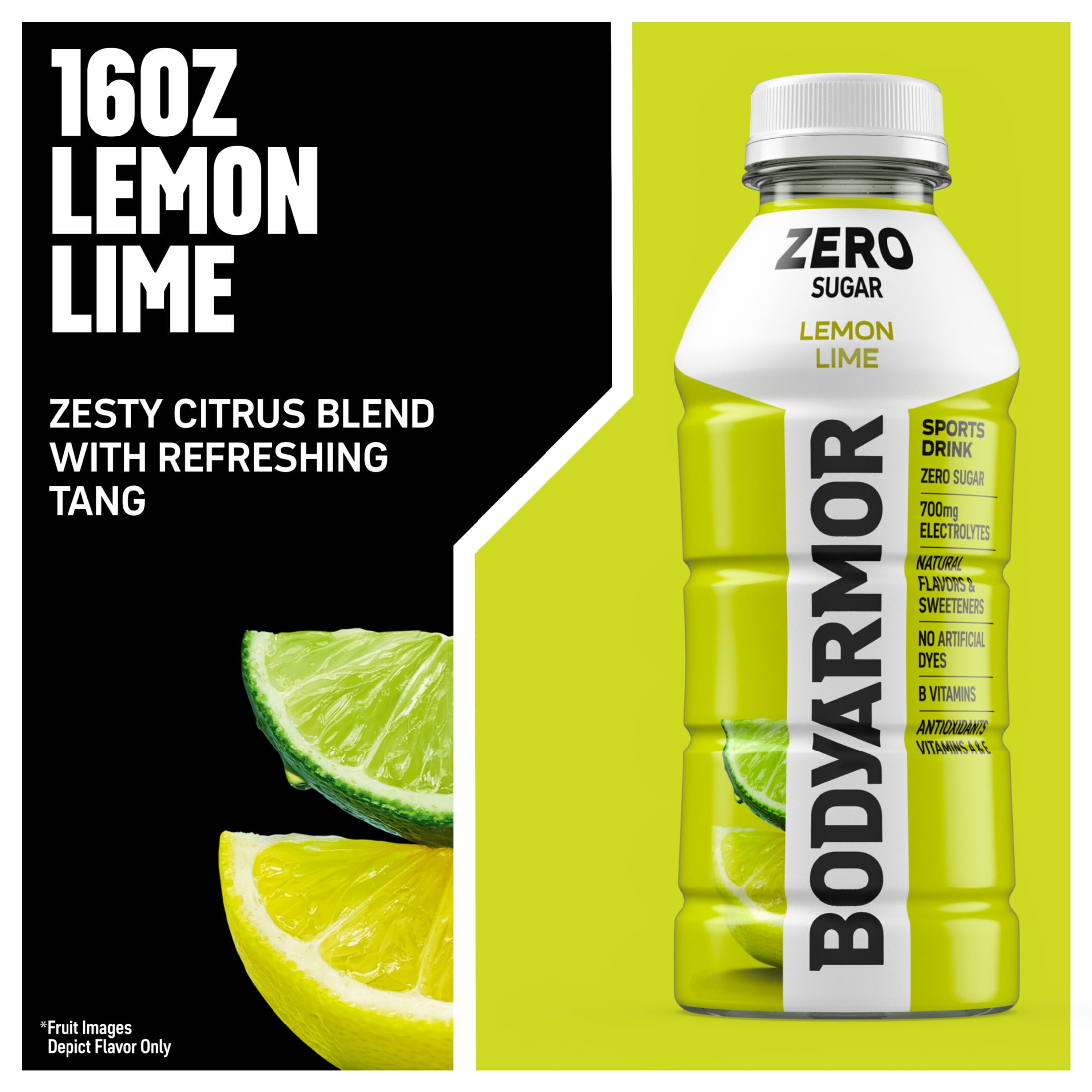 BODYARMOR Zero Sugar Lemon Lime Electrolyte Sports Drink, 16 fl oz, 12 Pack Bottles
