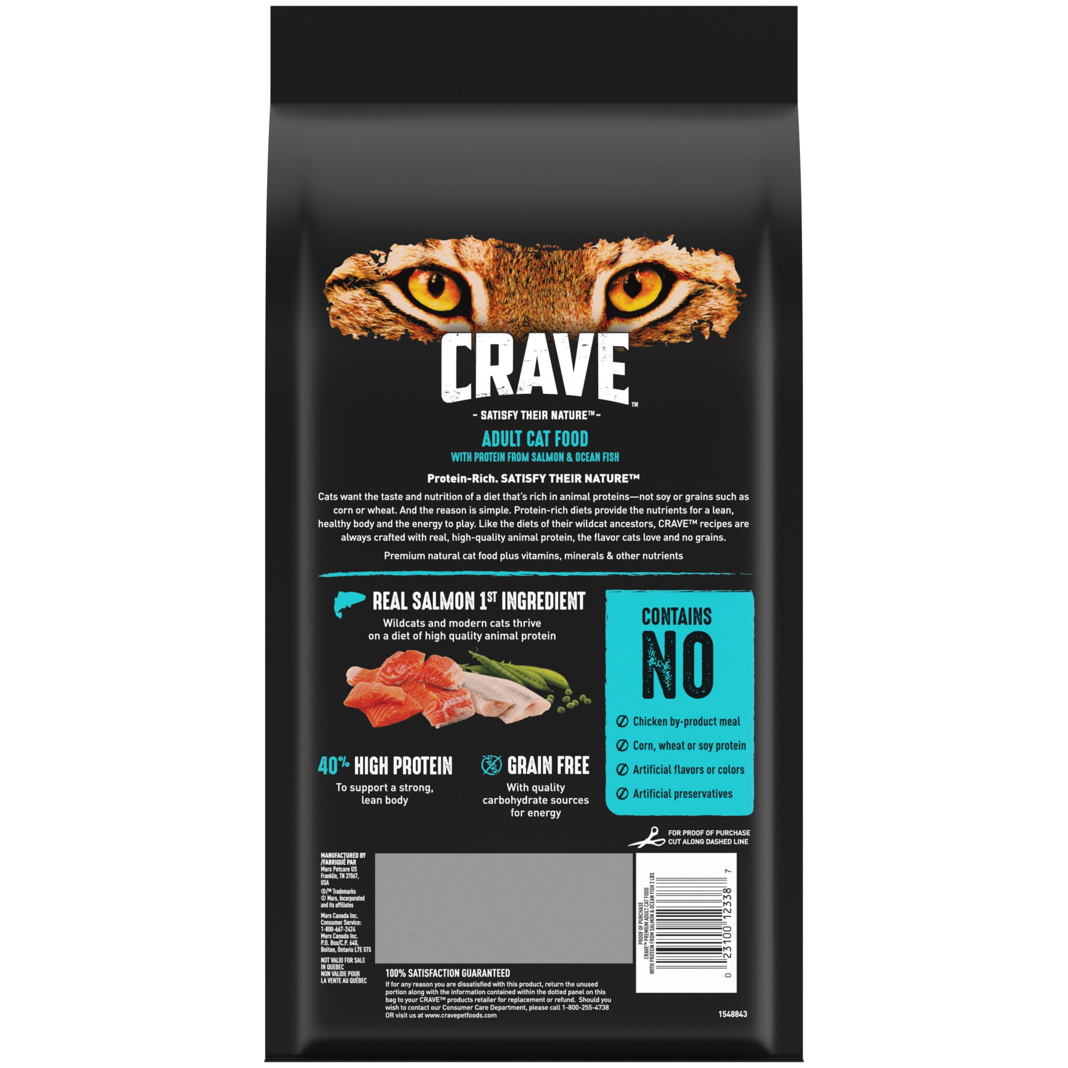 Crave Grain Free High Protein Natural Dry Cat Food With Protein From Salmon & Ocean Fish, 2 Lb. Bag
