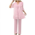 thumbnail image 3 of MGDXOX Womens Vintage Nightgown Babydoll Ruffle Loose Pajamas Flowy Long Pants Summer Holiday 2 Pcs Fashion Sleepwear Sets Pink Free Size, 3 of 7