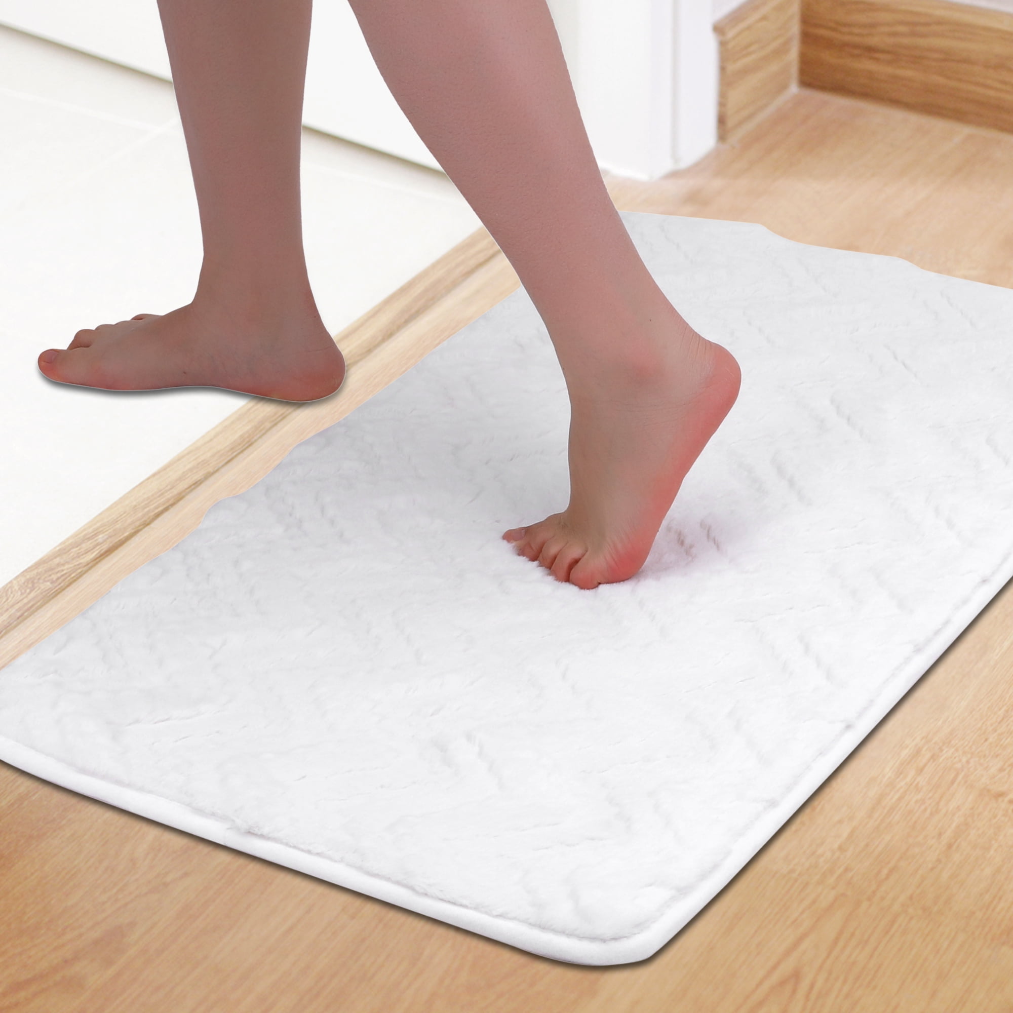 Unique Bargains Bath Mat Absorbent Non-Slip Backing Quick Dry Bath Rugs Beige 16" x 24"