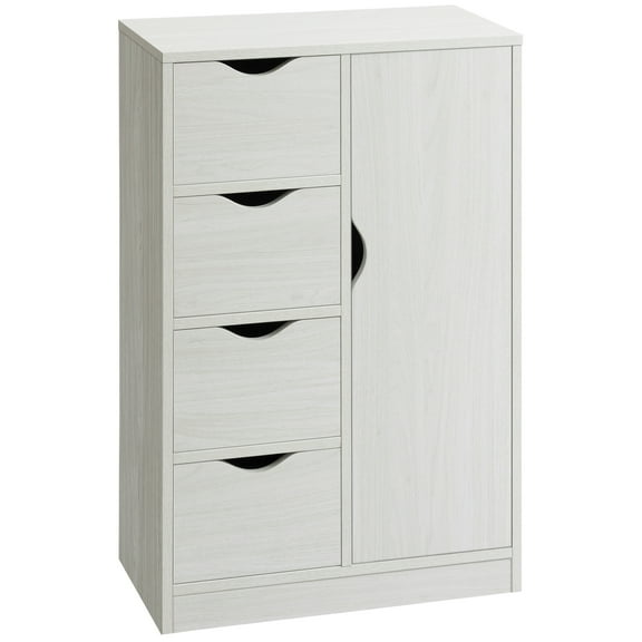 Wooden Bathroom Storage Cabinet with 4 Drawers Freestanding Cabinet with Shelves & Door, Bathroom Floor Cabinet