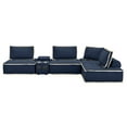 thumbnail image 2 of Pixie 5Pc L-Shaped Modular Sofa w Speaker Console USB Storage Blue/Cream Fabric, 2 of 3
