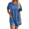 thumbnail image 3 of Cozyfort Pajama Set for Women 2 Piece Lounge Set Short Sleeve Tops and Shorts Soft Sleepwear with Pocket, 3 of 5