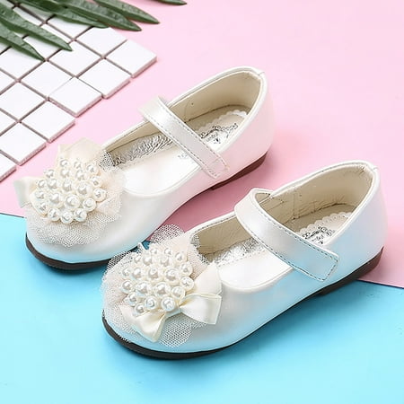 

kpoplk Walking Shoes For Baby Girls Leather Shoes Bow Design Pink Flower Pattern Shoes Kid Girls Performance Sandals For Boys(White)