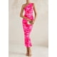 thumbnail image 4 of Vestido PRETTYGARDEN de un hombro fruncido floral rosa XL, 4 of 8