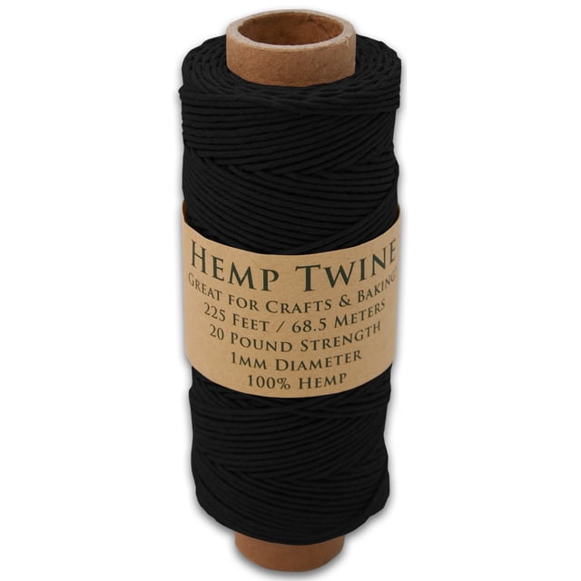 Hemptopia Carrete de Hilo de Cáñamo - 225 Pies de 1 Mm 100% Hilo de Cáñamo Natural, Color (Negro) - Resistencia de Prueba de 20 Lb - Perfecto para Hacer Joyas y Manualidades