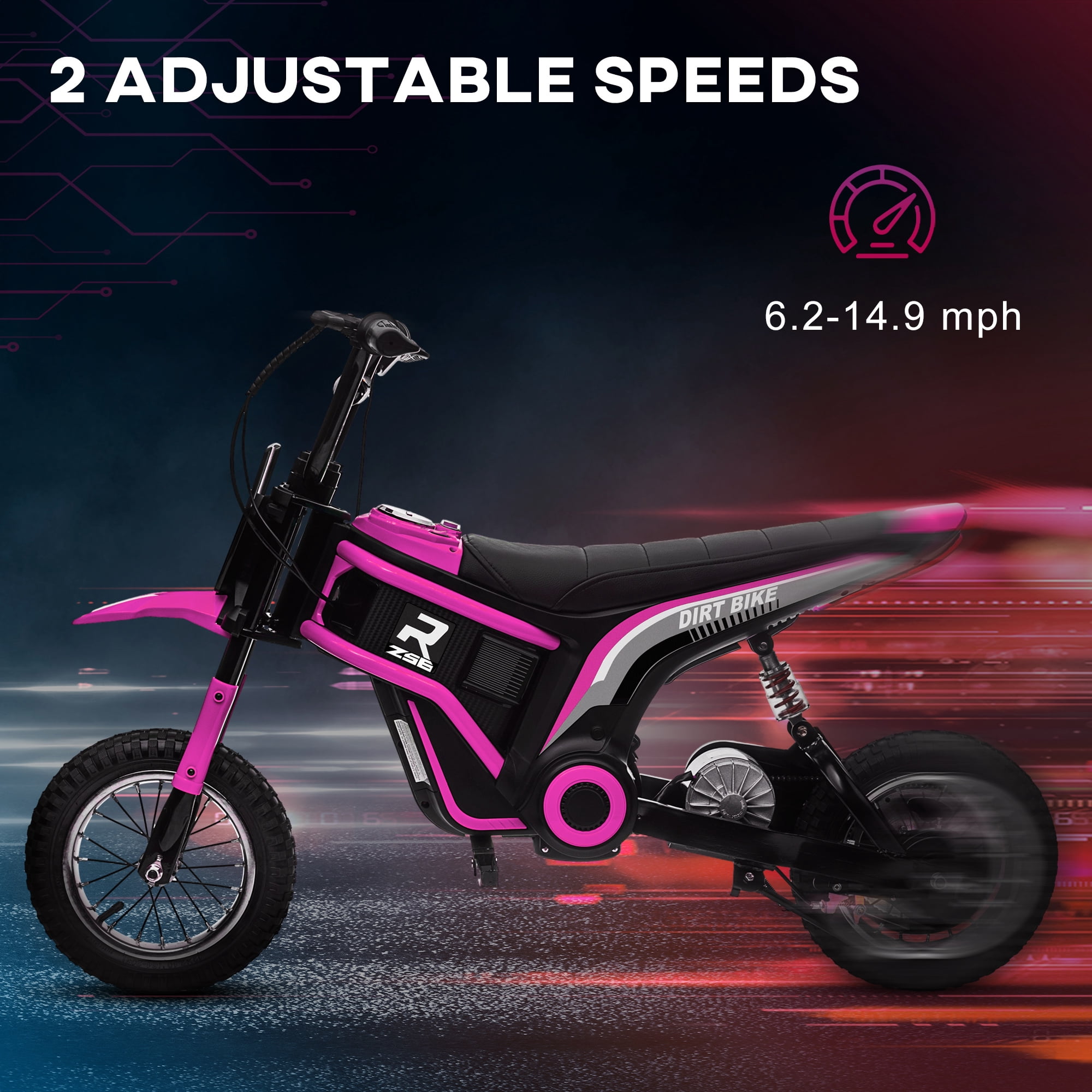 Aosom Electric Dirt Bike with Twist Grip Throttle, 24V 350W Electric Motorcycle, Up to 15 MPH with Music Horn, Rear Suspension for 13+ Years, Pink