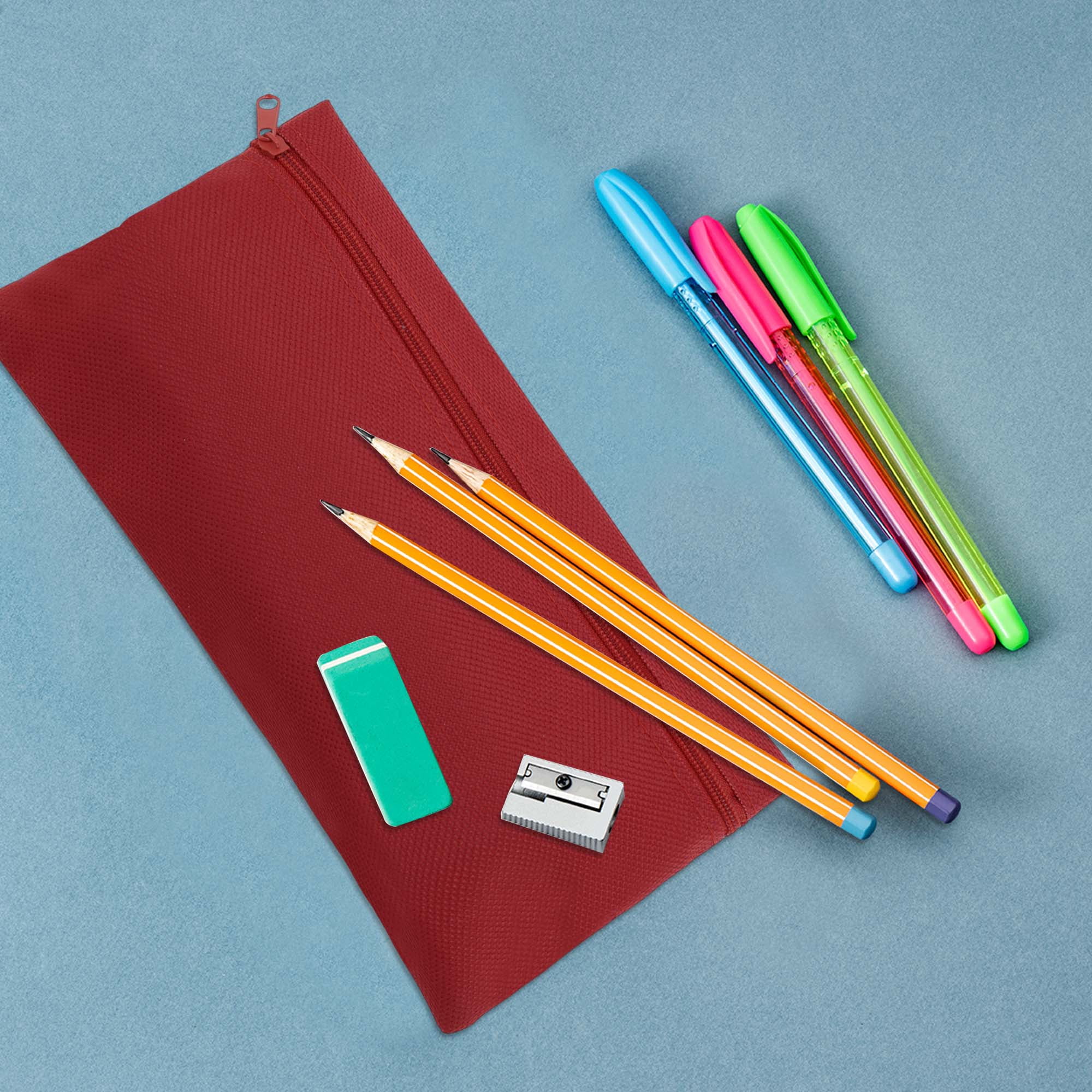 Unique Bargains Pencil Case Canvas Large Capacity Stationery Pen Bag for Office Red