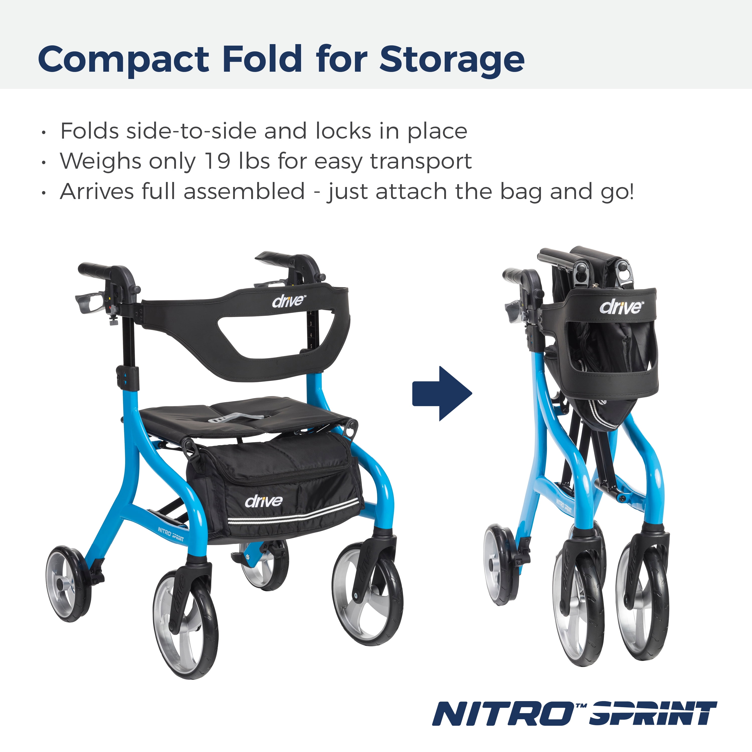 Drive Medical Nitro Sprint Rollator Rolling Walker, Blue