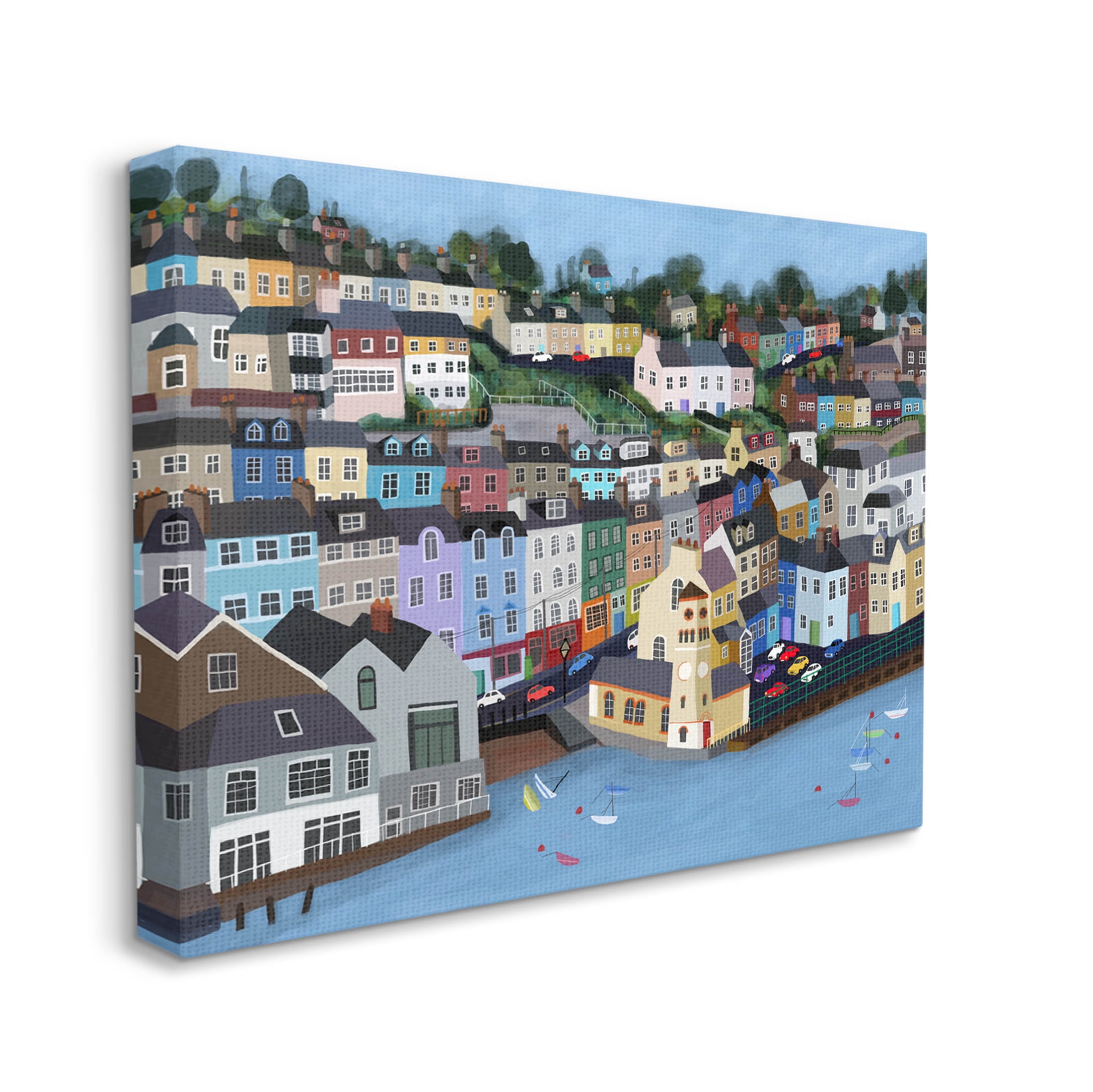 Stupell Industries Seaside City Neighborhood Streets Graphic Art Gallery Wrapped Canvas Print Wall Art, Design by Carla Daly