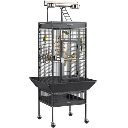 Yaheetech 61.5''H Rolling Play Top Metal Bird Cage,Hammered Black
