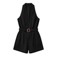 thumbnail image 6 of Costeam Womens Halter Wrap V Neck Belted Short Romper with Side Patch Pockets Elastic Waist Lightweight Woven Fabric Solid Color Casual Short Jumpsuit Multi Color, 6 of 6