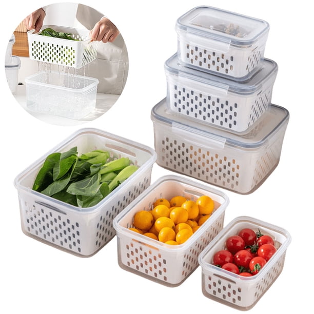 Produce Saver Container Contenedores Almacenamiento Frutas 3 Piezas Con Tapas para Refrigerador