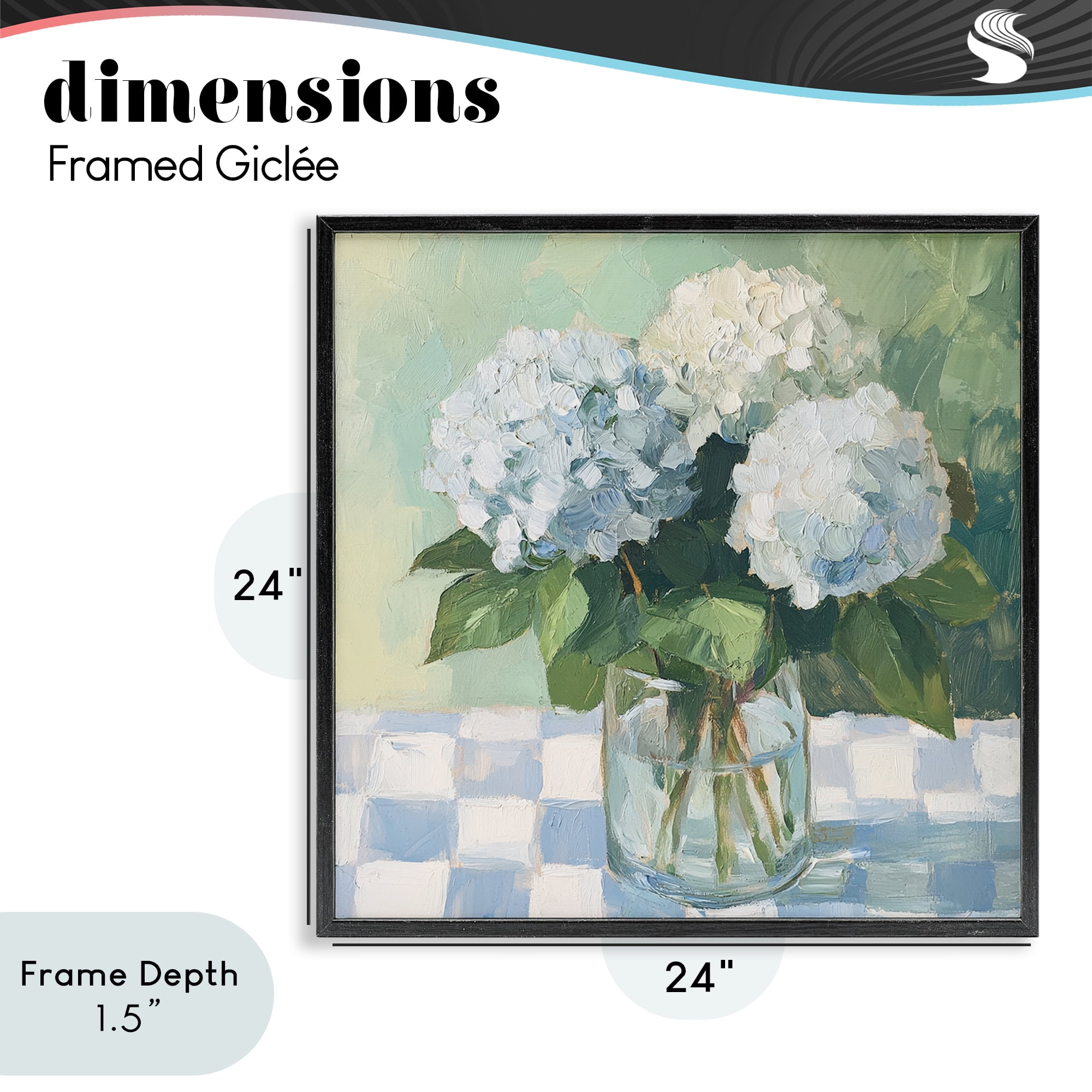 Stupell Industries Hydrangea Picnic on Checkered Black Framed Giclee Art, design by Petal Prints Design