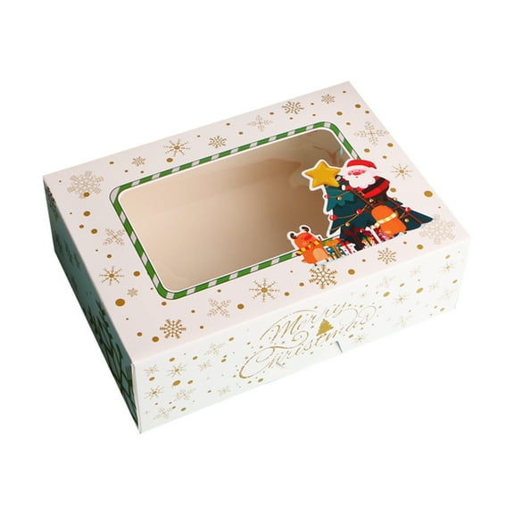 1pcs Christmas Cookie Gift Boxes Treat Boxes for Holiday Gift Giving and Christmas Party Supplies, Christmas Kraft Paper Food Bakery Boxes with Clear Window, Oilpaper and Ribbons
