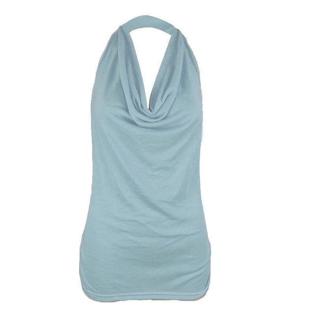 Blusa sexy con cuello drapeado y espalda descubierta, sin mangas, para mujer - Poliéster, perfecta para mujeres embarazadas y salidas informales