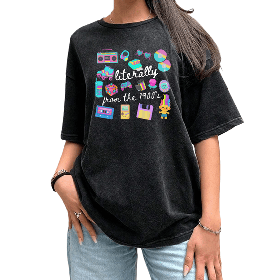 Vintage Throwback 90s Nostalgic Gear Washed Black Shirts Print Tshirt Graphic Tees S-2XL Tops