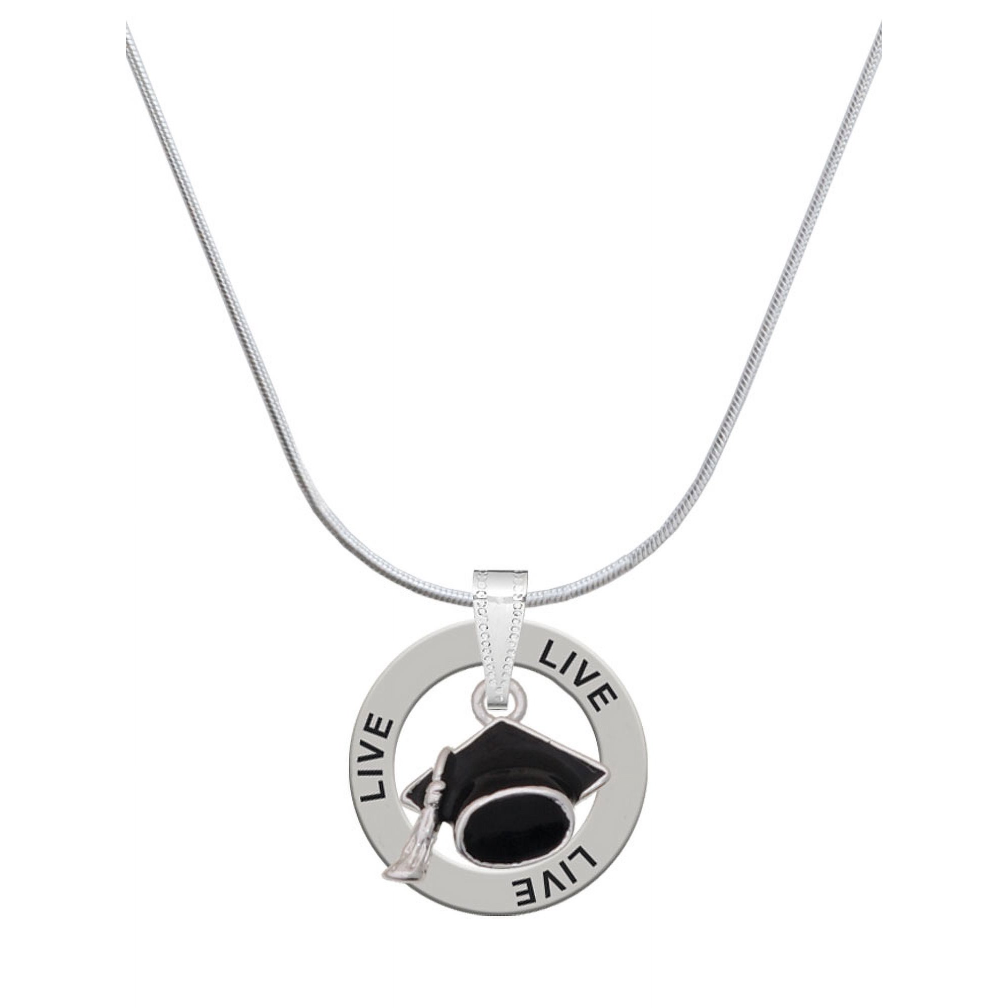 Delight Jewelry Silvertone 3-D Graduation Hat Live Ring Charm Necklace, 18"