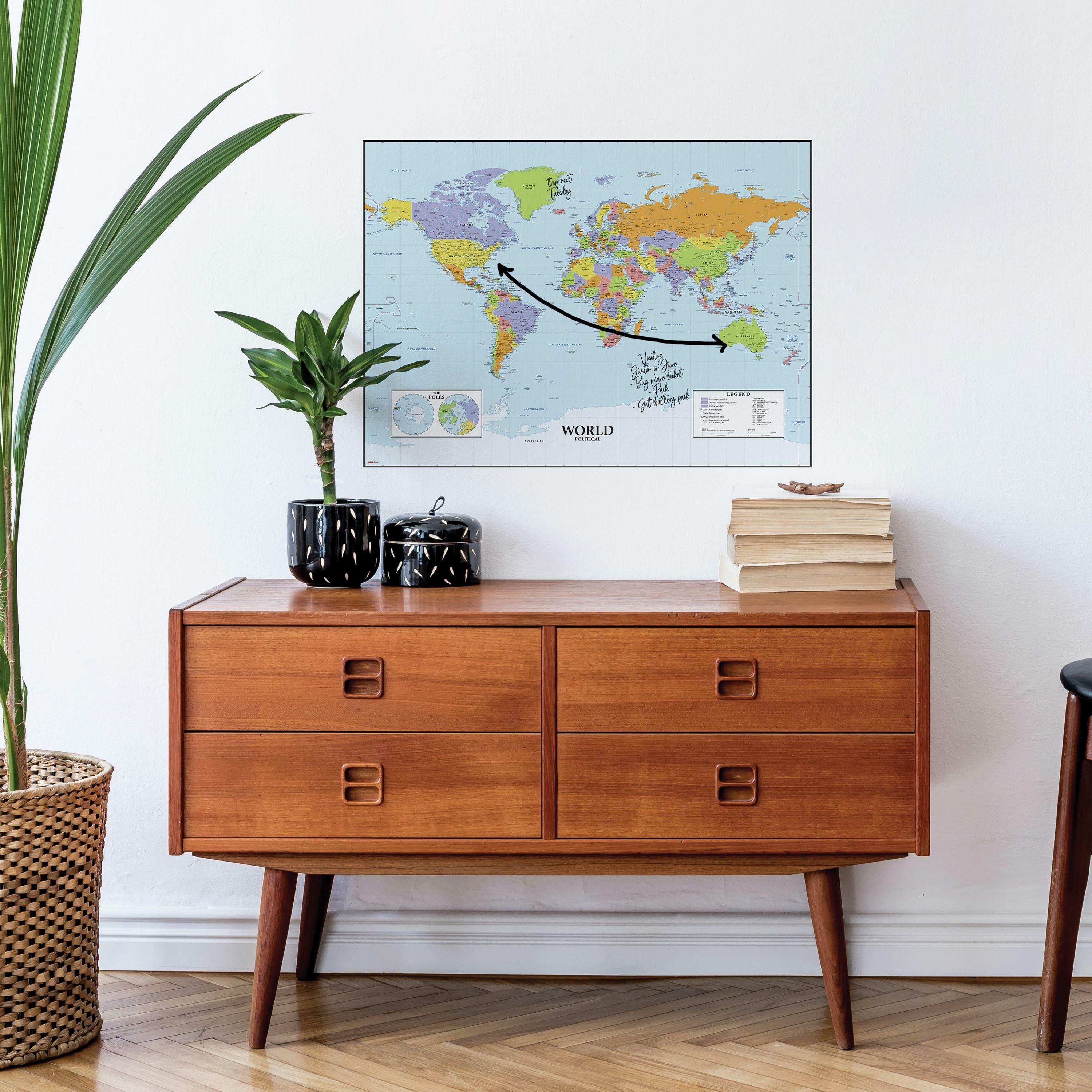 RoomMates Dry-Erase Map Of The World Peel And Stick Wall Decal