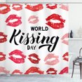 thumbnail image 1 of Kissing Shower Curtain, Multitude Repeating Pinkish Red Lipstick Imprints and Charming Amorous Typography, Fabric Bathroom Set with Hooks, 69W X 70L Inches, Multicolor, by Ambesonne, 1 of 3