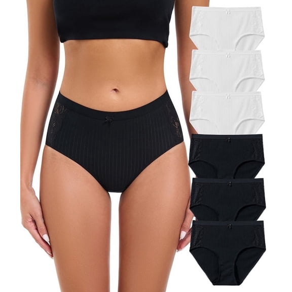 ANLIQI Underwear for Women Cotton Hipster Breathable Panties Ladies Full Coverage Undies 3/6 Pack(6BW,M)