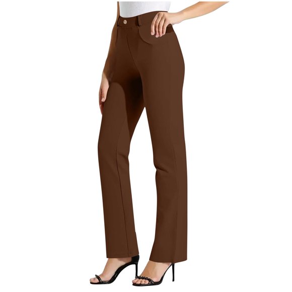 BLVB Women’s Yoga Dress Pants High Waisted Stretchy Straight Leg Business Casual Office Trousers with Pockets Pull on Work Slacks