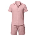 thumbnail image 5 of Letdown Men's Linen 2 Piece Short Set Summer Lightweight Beach Outfits Hollow Out Button Down Shirt and Shorts Solid Color Matching Sets, 5 of 5