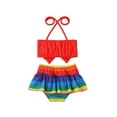 thumbnail image 5 of Blotona Toddler Baby Girls 2Pcs Swimsuit Halter Neck Sleeveless Crop Tops Cute Print Shorts Infant Swimwear Bathing Suit, 5 of 7