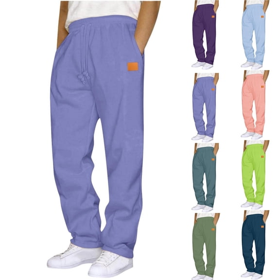 Goodtrade8 Sweat Pants for Mens Athletic Open Bottom with Pockets Straight Leg Activewear Joggers Elastic Waist Gym Pants for Men