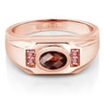 thumbnail image 2 of Gem Stone King Men's 18K Rose Gold Plated Silver Red Garnet and Pink Lab Grown Diamond Ring (1.69 Cttw, Gemstone January Birthstone, Oval Checkerboard 8X6MM,, Size 11), 2 of 3