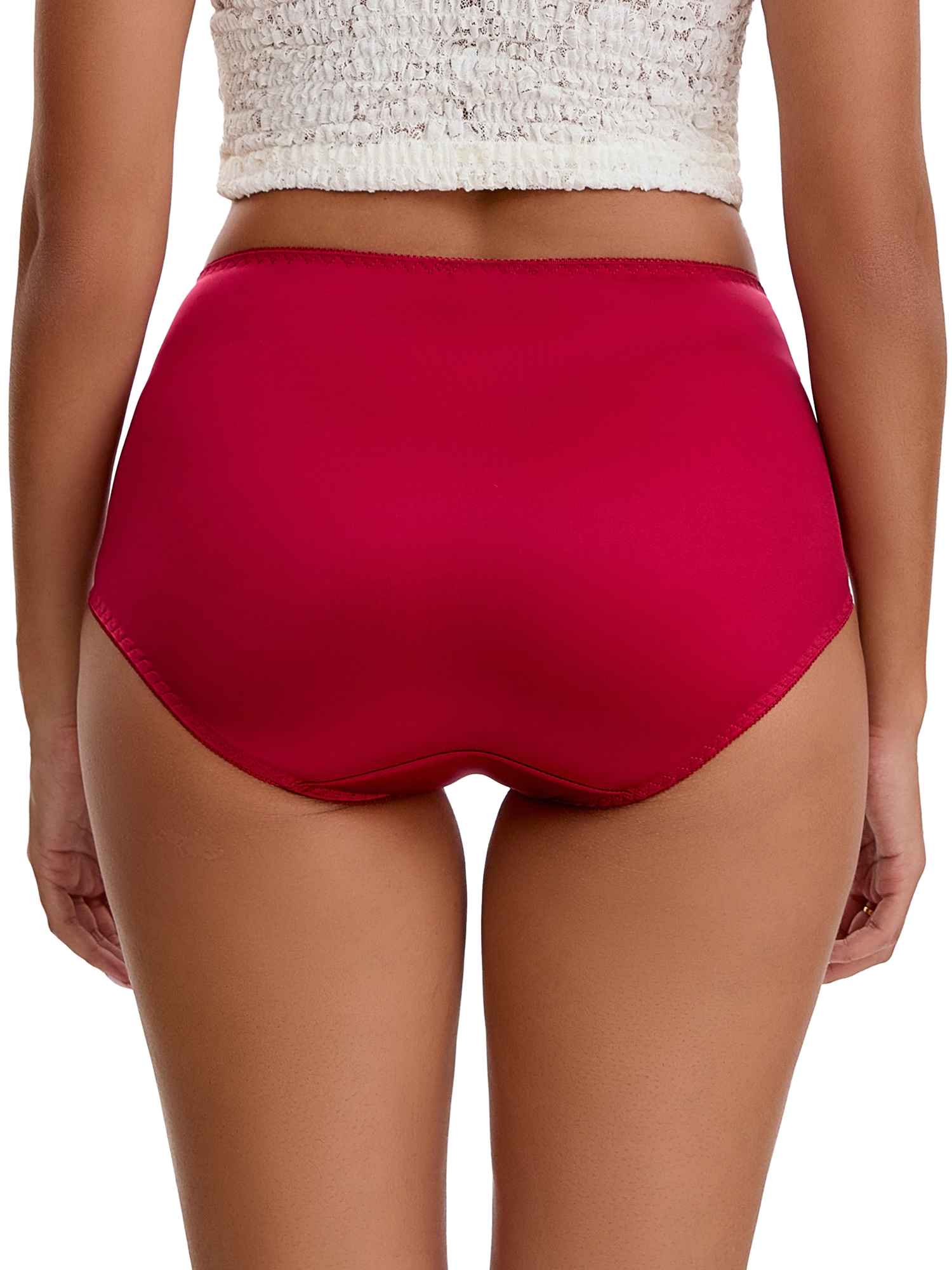 Unique Bargains Women's Floral Lace Breathable Mid Rise Underpants L Wine Red
