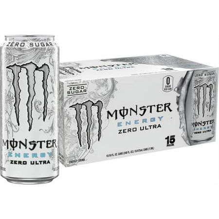 Monster Energy Zero Ultra Sugar Free Energy Drink 16 Ounce (Pack of 15)
