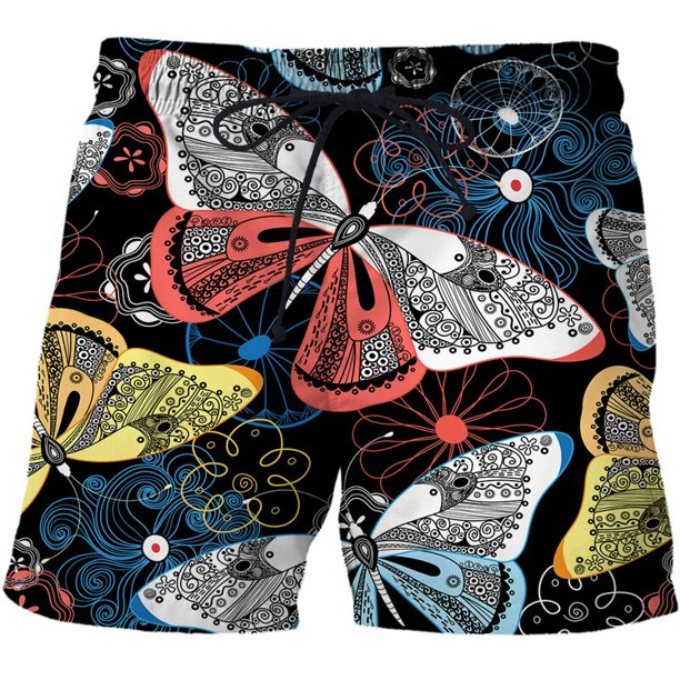 Pantalones cortos informales de secado rápido para hombre, Shorts con estampado clásico de mariposa de dibujos animados, tabla de playa para correr, surf con cordón Fivean unisex