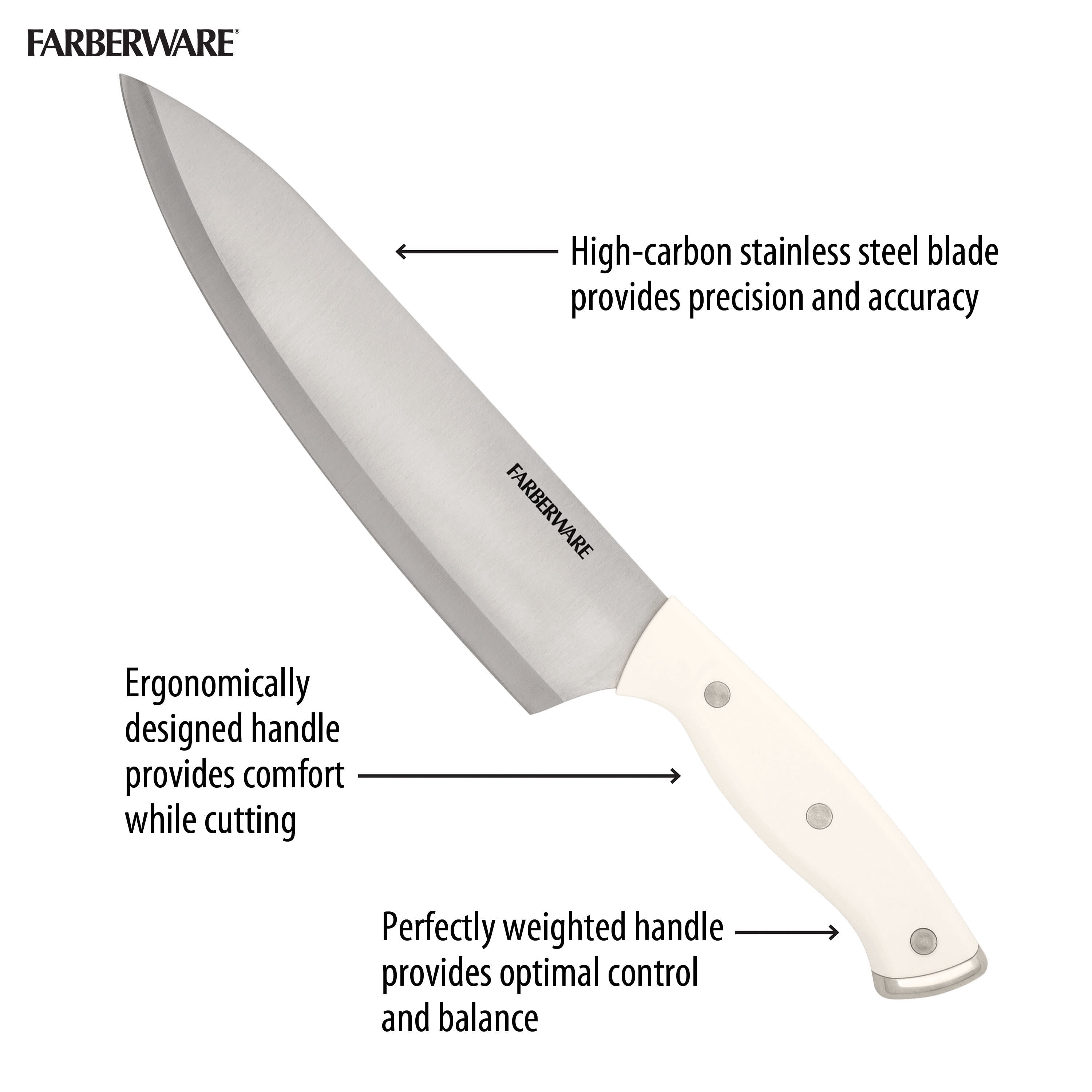 Farberware Edgekeeper Triple Riveted Slim Knife Block Set with Built in Sharpener 14-piece in White