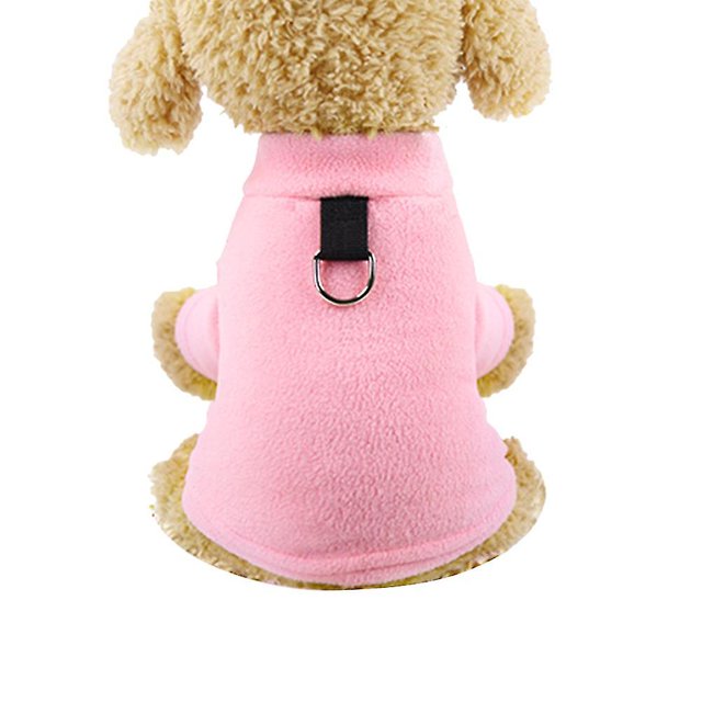 Plush Pet Warm Two-Legged Coat Polar Fleece Dog Winter Clothes Costume with Buckle Pet Supplies for Puppy Cat - Size L (Pink)