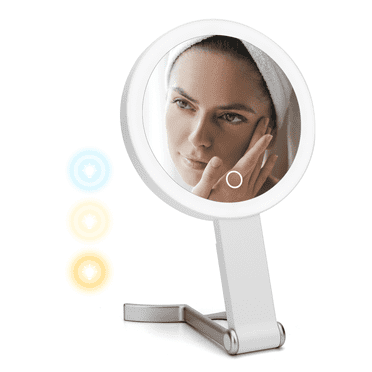 Cobectal Makeup Mirror Handheld with 3 Light 10× Portable Desktop Beauty Mirror