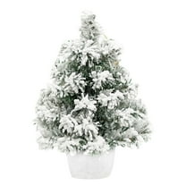 14 Inch Tabletop Christmas Tree Artificial Pine Tree with Base Snow Flocked Frosted Centerpiece for Home Office Indoor Outdoor Holiday Party Xmas Decorations Winter Celebrations