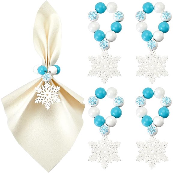 1 Set Christmas Snowflake Wood Beaded Napkin Rings Napkin Holder Adornment Dark Turquoise 120mm 6pcs/set