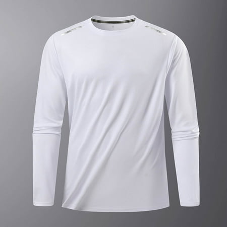 REZUOFI Mens Ice Silk Long Sleeve Base Layer Shirt Solid Color Breathable Stretch for Fitness Running