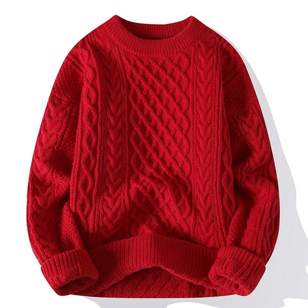 Suéter de cuello redondo de otoño e invierno para hombre de Twist Knitwear Suéter de base cálida interior engrosada con forro polar para adolescentes