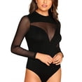 thumbnail image 2 of Douhoow Women Mesh Sheer Bodysuit Long Sleeve Leotard Tops Slim Jumpsuit, 2 of 4