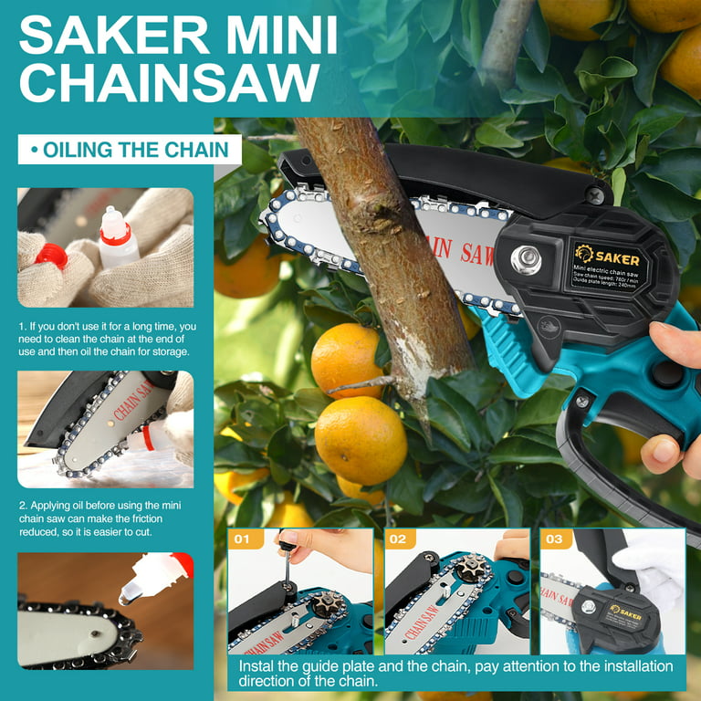 Saker 6 Inch Mini Chainsaw, Handheld Pruning Chainsaw, Electric