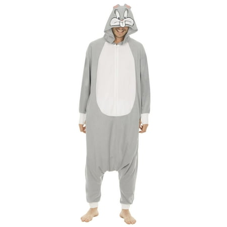 Looney Toons Men's Onesie Bugs Bunny Adult Union Suit Hooded Pajama Costume Sleepwear, Bugs Bunny, Size: One Size
