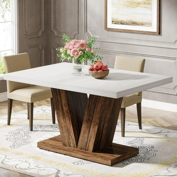 Tribesigns 47" Dining Table for 4, White Wood Kitchen Dinner Table for Dining Room, Brown